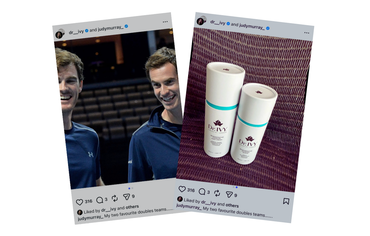Judy Murray shows her love for Dr Ivy's Regenerative Exosome range