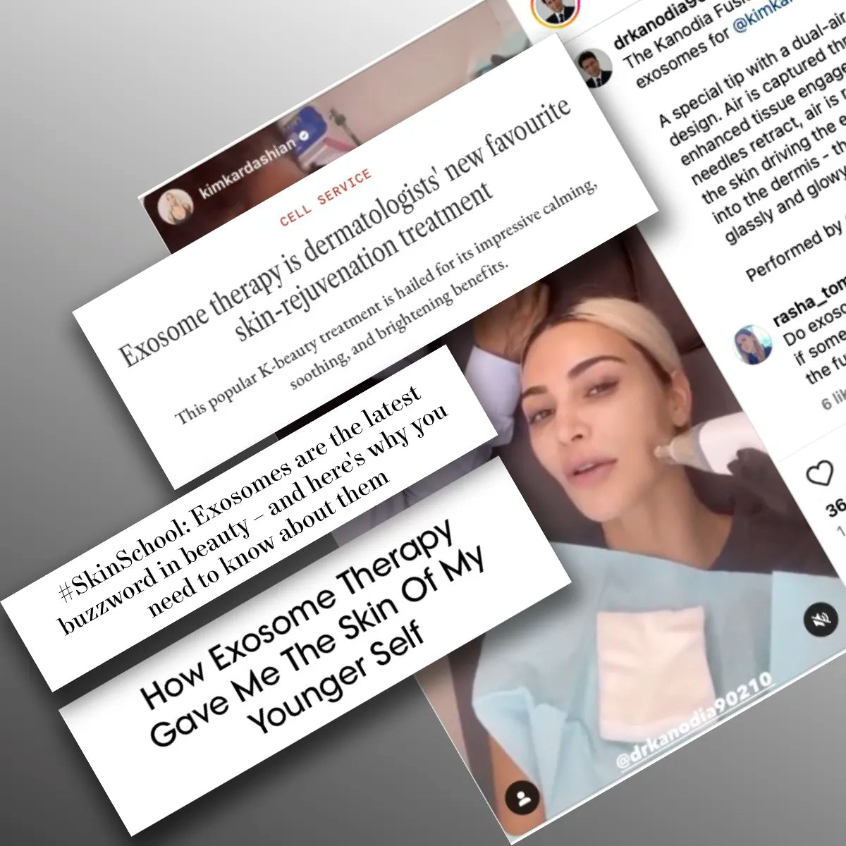 News clippings of Exosomes in skincare with Kim Kardashian - anti-aging